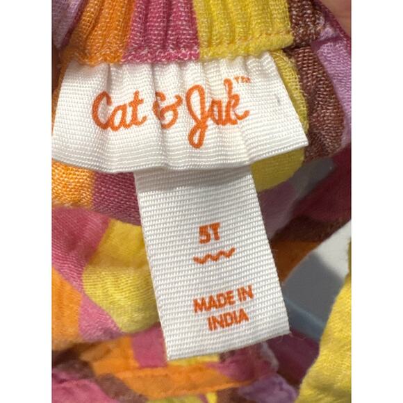 Cat & Jack Striped Gauzy Dress Girls Size 5T Multicolor Colorful Pockets Bright - Picture 4 of 9